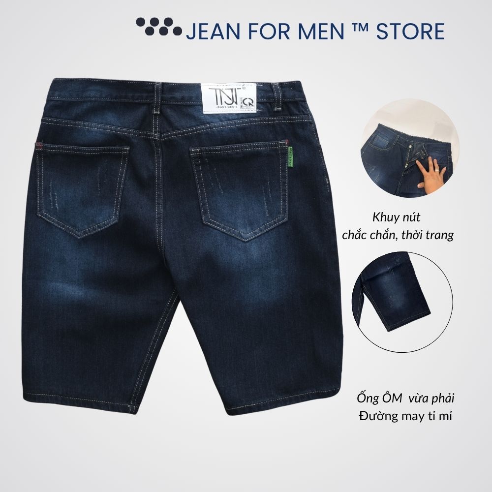 Quần Short Jean Nam Xanh Đen Basic Was Sáng, Vải Denim Cotton Cao Cấp