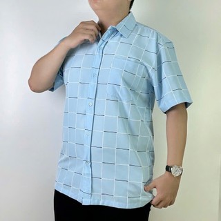Áo Sơ Mi Nam Trung Niên K_1975 Ngắn Tay Họa Tiết Caro Vải Lụa Hàn Mềm Mát Không Nhăn