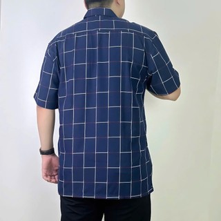 Áo Sơ Mi Nam Trung Niên K_1975 Ngắn Tay Họa Tiết Caro Vải Lụa Hàn Mềm Mát Không Nhăn