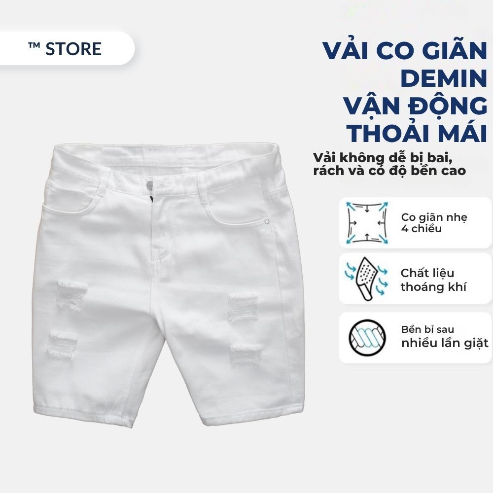 Quần Short Jean Nam Trắng Co Giãn Form Đẹp Phong Cách Hàn Quốc TM JEAN FOR MEN