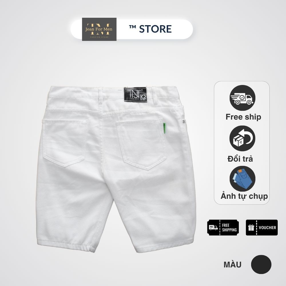 Quần Short Jean Nam Trắng Co Giãn Form Đẹp Phong Cách Hàn Quốc TM JEAN FOR MEN