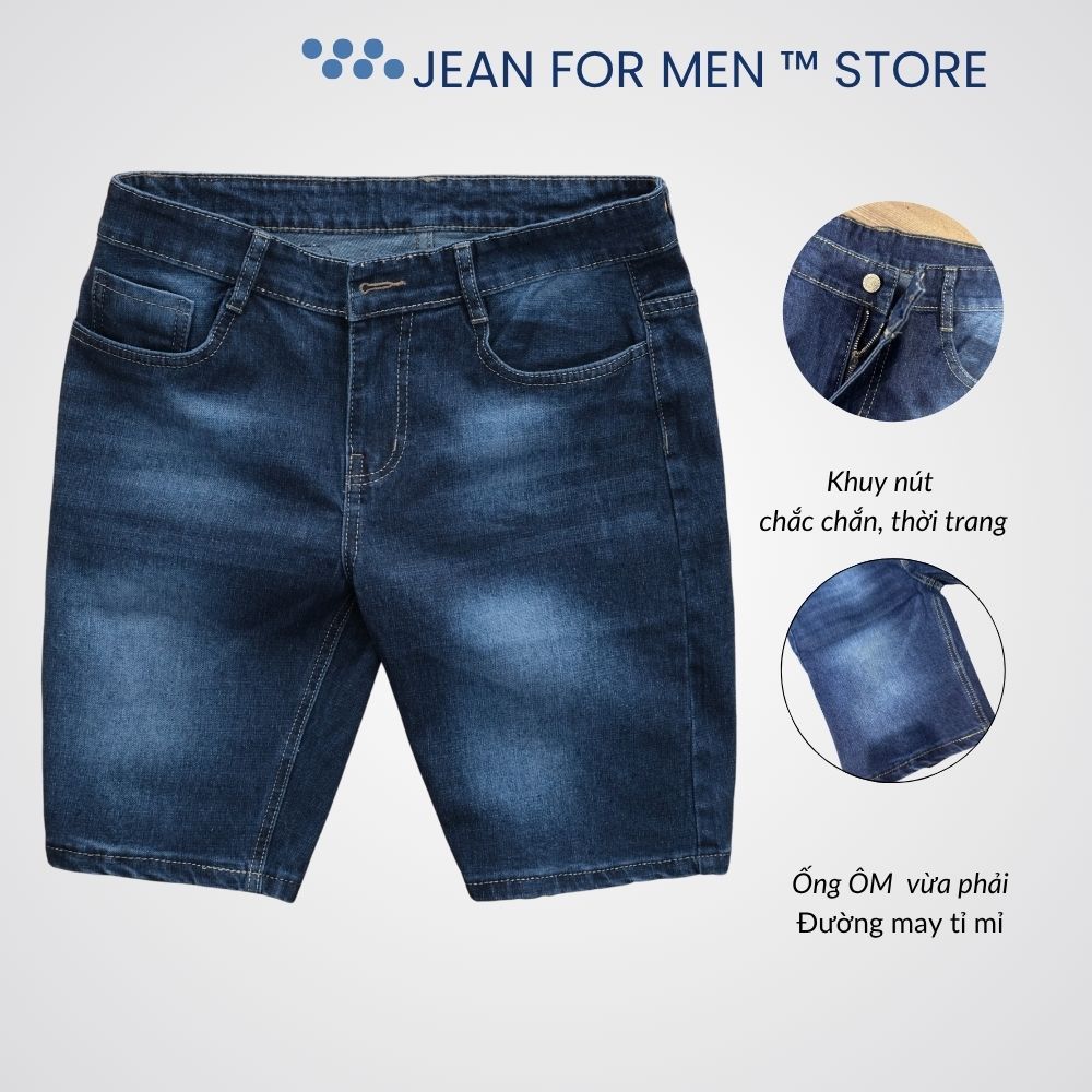 Quần Short Jean Nam Co Giãn 4 Chiều, Xanh Đậm Wash Sáng, Form Slimfit Trẻ Trung | BigBuy360 - bigbuy360.vn
