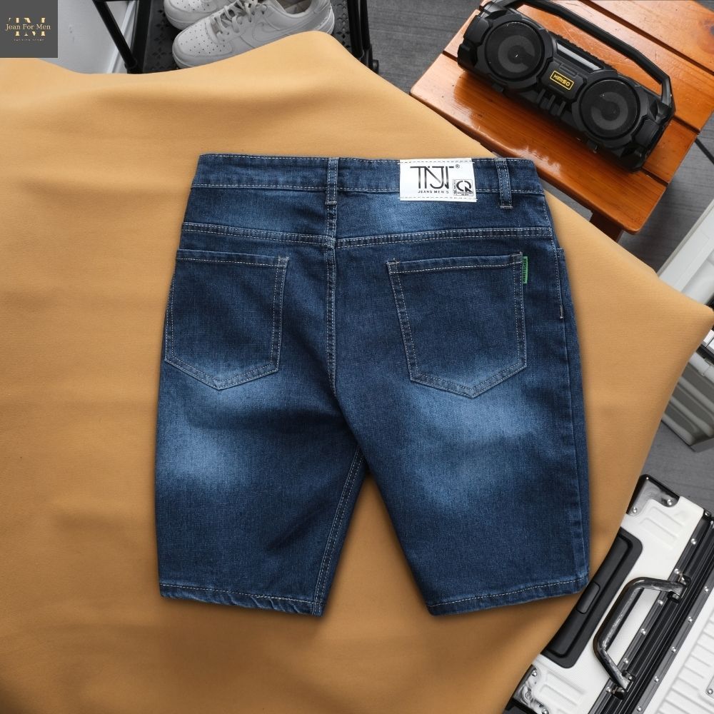 Quần Short Jean Nam Co Giãn 4 Chiều, Xanh Đậm Wash Sáng, Form Slimfit Trẻ Trung | BigBuy360 - bigbuy360.vn