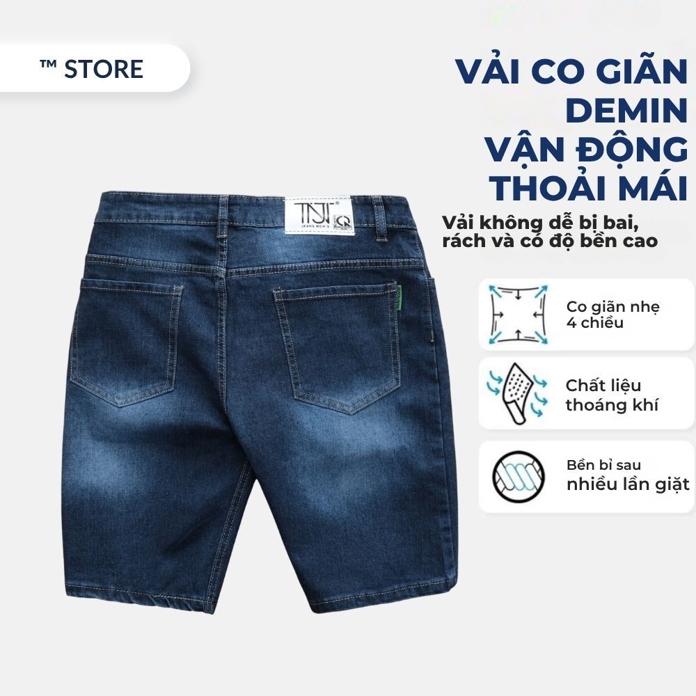 Quần Short Jean Nam Co Giãn 4 Chiều, Xanh Đậm Wash Sáng, Form Slimfit Trẻ Trung | BigBuy360 - bigbuy360.vn