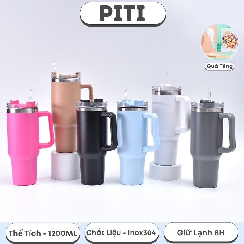 Cốc giữ nhiệt PITI dung tích 1200ML ly giữ nhiệt inox 304 cao cấp có tặng kèm ống hút và tay cầm