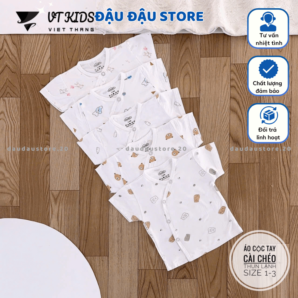 (Áo Cộc Trắng) Set 3/5 Áo Cộc VT Sơ Sinh Thun Lạnh mềm mịn thoáng khí in hoạ tiết cho bé 0 - 9 tháng AL02T Đậu Đậu Store