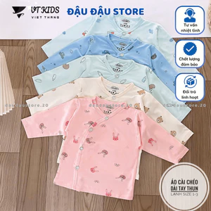 Combo 3/5 Áo Dài Tay VT Sơ Sinh Thun Lạnh Vạt Chéo Phối Màu Cho Bé 0 - 9 Tháng [AL07M] Đậu Đậu Store