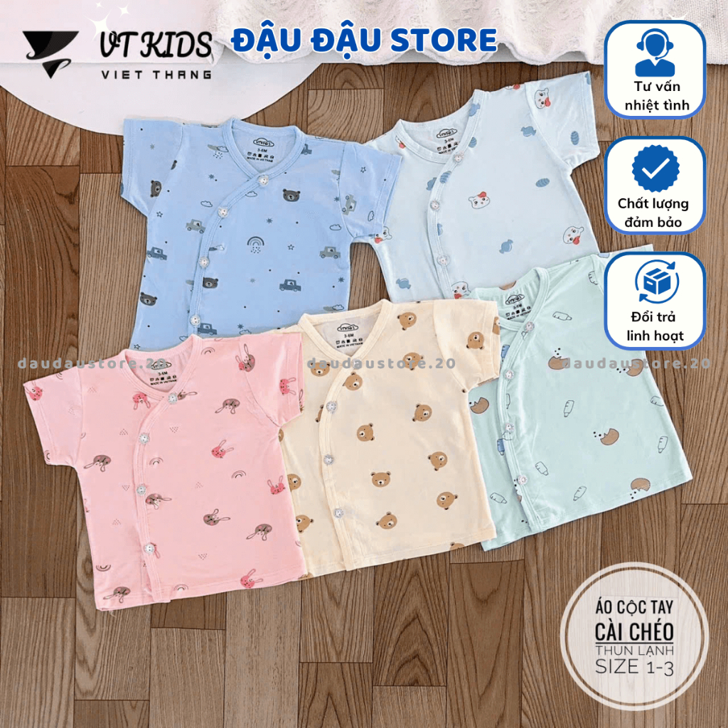 (Áo Cộc Màu) Set 3/5 Áo Cộc Tay VT Sơ Sinh Thun Lạnh mềm mịn thoáng mát cho bé sơ sinh 0 - 9 tháng AL02M Đậu Đậu Store