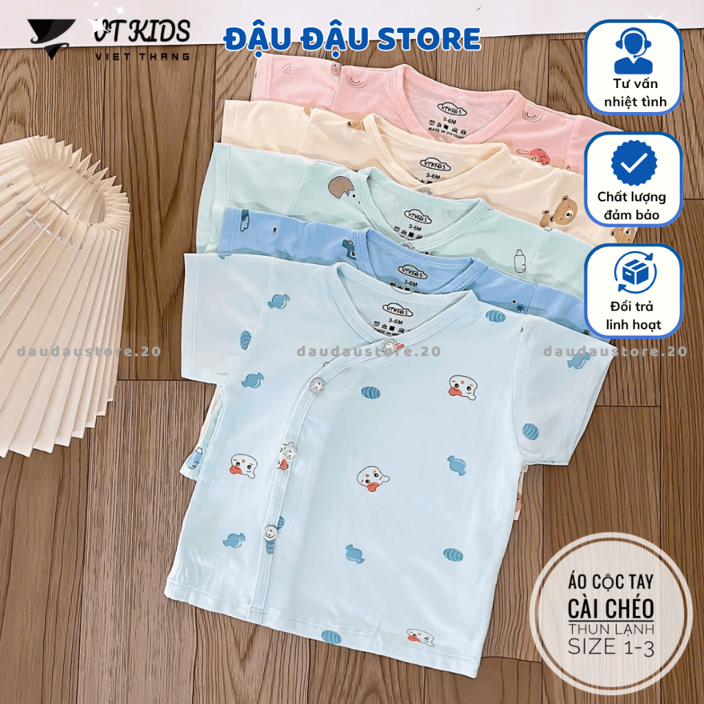 (Áo Cộc Màu) Set 3/5 Áo Cộc Tay VT Sơ Sinh Thun Lạnh mềm mịn thoáng mát cho bé sơ sinh 0 - 9 tháng AL02M Đậu Đậu Store