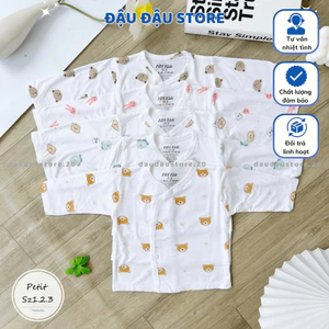 Set 3/5 Áo Dài Tay Vạt Chéo HH Nền Trắng In hoạ tiết cho bé sơ sinh 0-9 tháng [HH-AL07T] Đậu Đậu Store