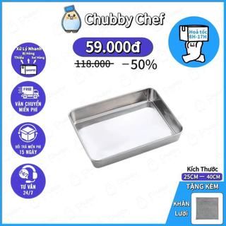 Khay inox cao cấp đựng thức ăn sâu lòng Chubby Chef hình chữ nhật dày dặn chuyên dùng để làm bánh sử dụng trong lò nướng