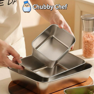 Khay inox cao cấp đựng thức ăn sâu lòng Chubby Chef hình chữ nhật dày dặn chuyên dùng để làm bánh sử dụng trong lò nướng