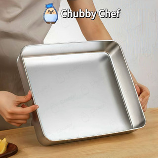 Khay inox cao cấp đựng thức ăn sâu lòng Chubby Chef hình chữ nhật dày dặn chuyên dùng để làm bánh sử dụng trong lò nướng
