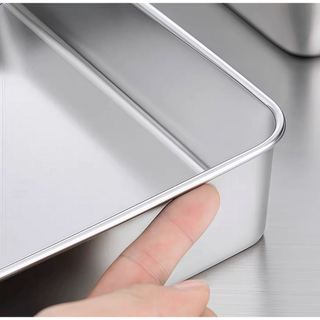 Khay inox cao cấp đựng thức ăn sâu lòng Chubby Chef hình chữ nhật dày dặn chuyên dùng để làm bánh sử dụng trong lò nướng