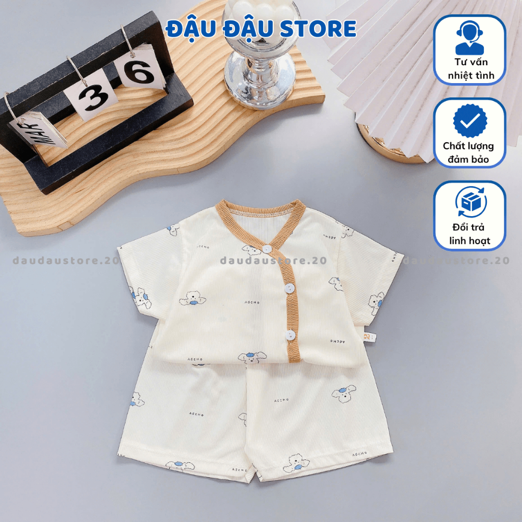 (BỘ CỘC TĂM) Set 3/5 Bộ Cộc Tay Sơ Sinh Tăm Lạnh Vạt Chéo LT in hoạ tiết mềm mịn Cho Bé Trai Gái 3-9kg Đậu Đậu Store