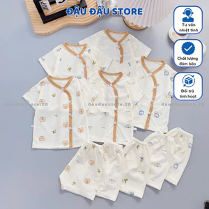 Set 3/5 Bộ Cộc Tay Sơ Sinh Tăm Lạnh Vạt Chéo LT in hoạ tiết mềm mịn Cho Bé Trai Gái 3-9kg Đậu Đậu Store