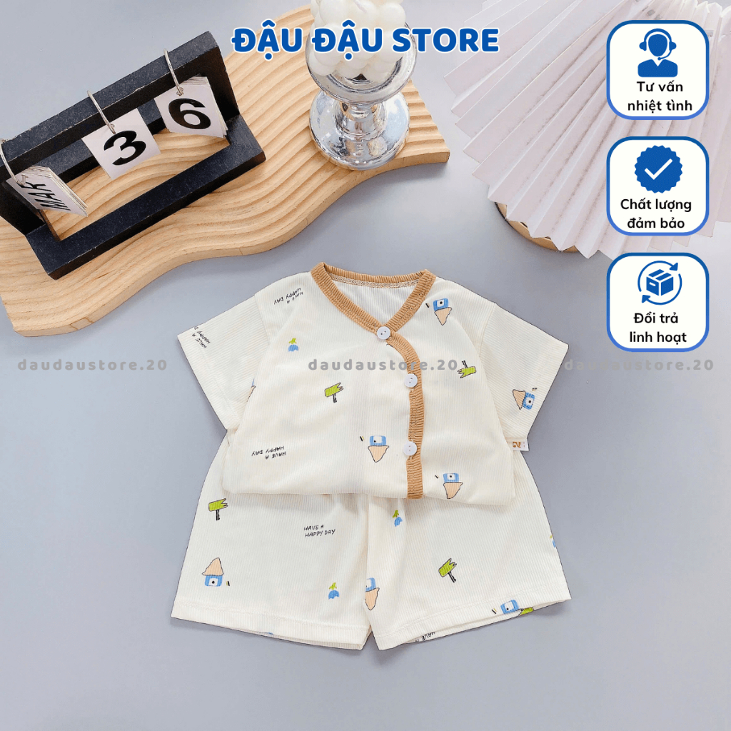 (BỘ CỘC TĂM) Set 3/5 Bộ Cộc Tay Sơ Sinh Tăm Lạnh Vạt Chéo LT in hoạ tiết mềm mịn Cho Bé Trai Gái 3-9kg Đậu Đậu Store