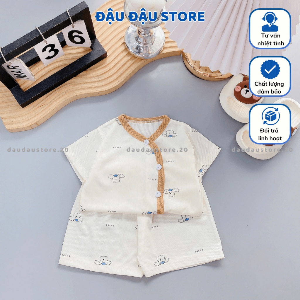 (BỘ CỘC TĂM) Set 3/5 Bộ Cộc Tay Sơ Sinh Tăm Lạnh Vạt Chéo LT in hoạ tiết mềm mịn Cho Bé Trai Gái 3-9kg Đậu Đậu Store