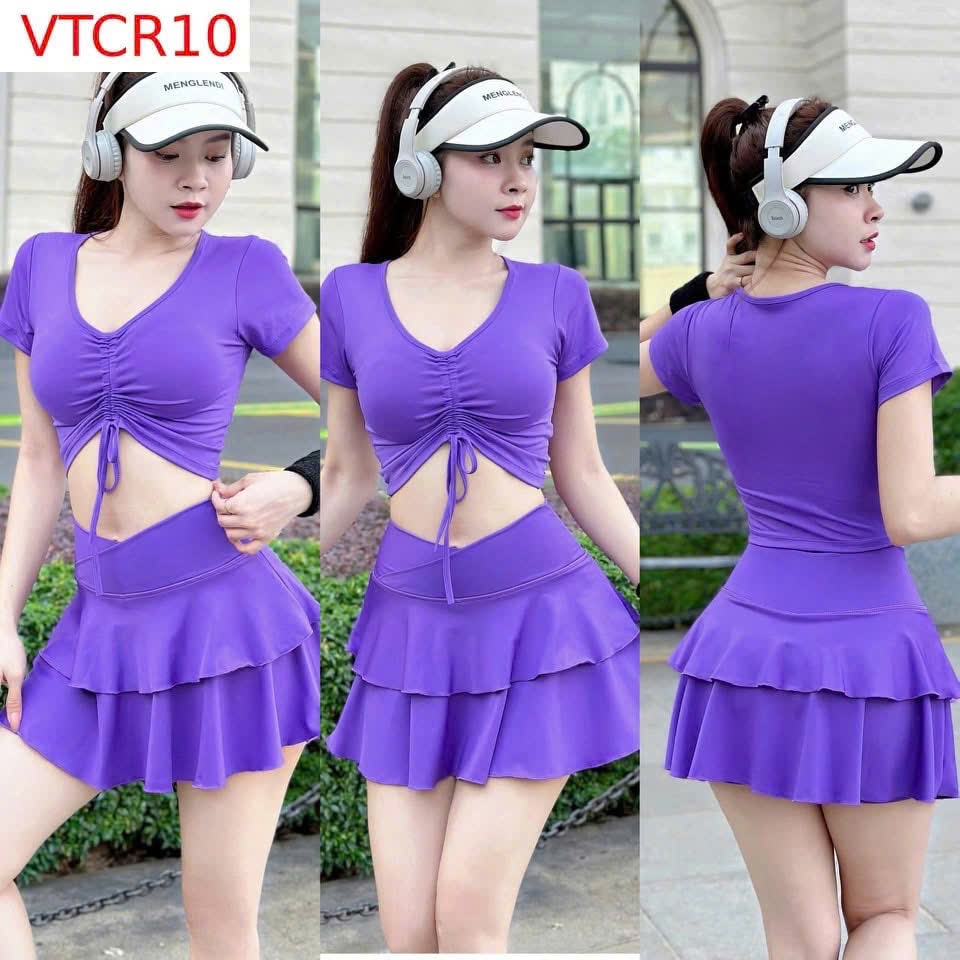 Áo crotop nữ rút dây, áo thể thao tập gym, yoga, aerobic, pickleball, tennis,...