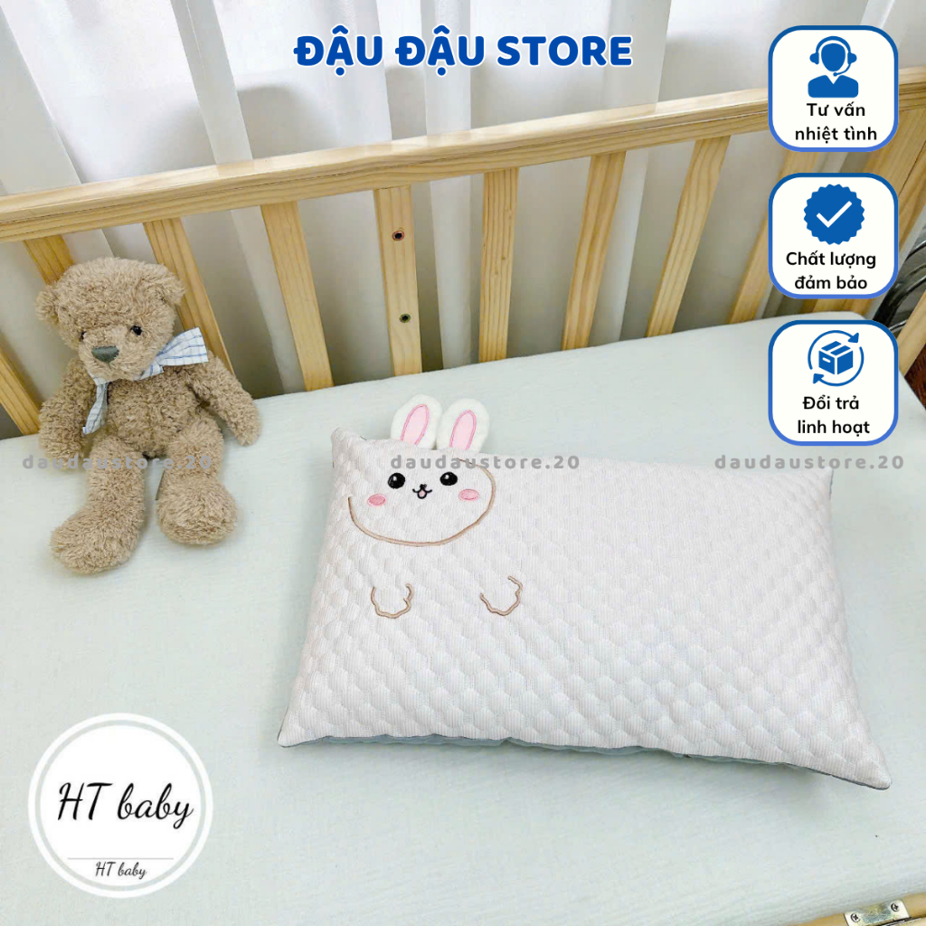 (Gối Trẻ Em) Gối Lụa Băng Lạnh Hình Thỏ Lõi Bông Oganic Thoáng Mát Cho Bé Đi Học 30x45Cm Đậu Đậu Store