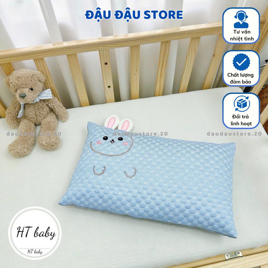 (Gối Trẻ Em) Gối Lụa Băng Lạnh Hình Thỏ Lõi Bông Oganic Thoáng Mát Cho Bé Đi Học 30x45Cm Đậu Đậu Store