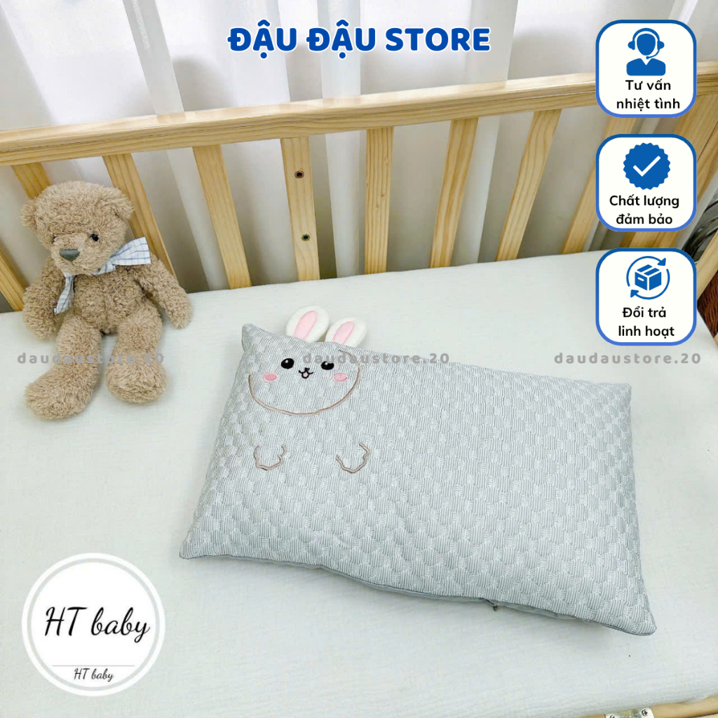 (Gối Trẻ Em) Gối Lụa Băng Lạnh Hình Thỏ Lõi Bông Oganic Thoáng Mát Cho Bé Đi Học 30x45Cm Đậu Đậu Store