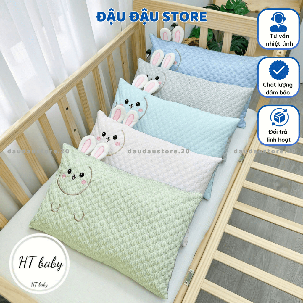(Gối Trẻ Em) Gối Lụa Băng Lạnh Hình Thỏ Lõi Bông Oganic Thoáng Mát Cho Bé Đi Học 30x45Cm Đậu Đậu Store