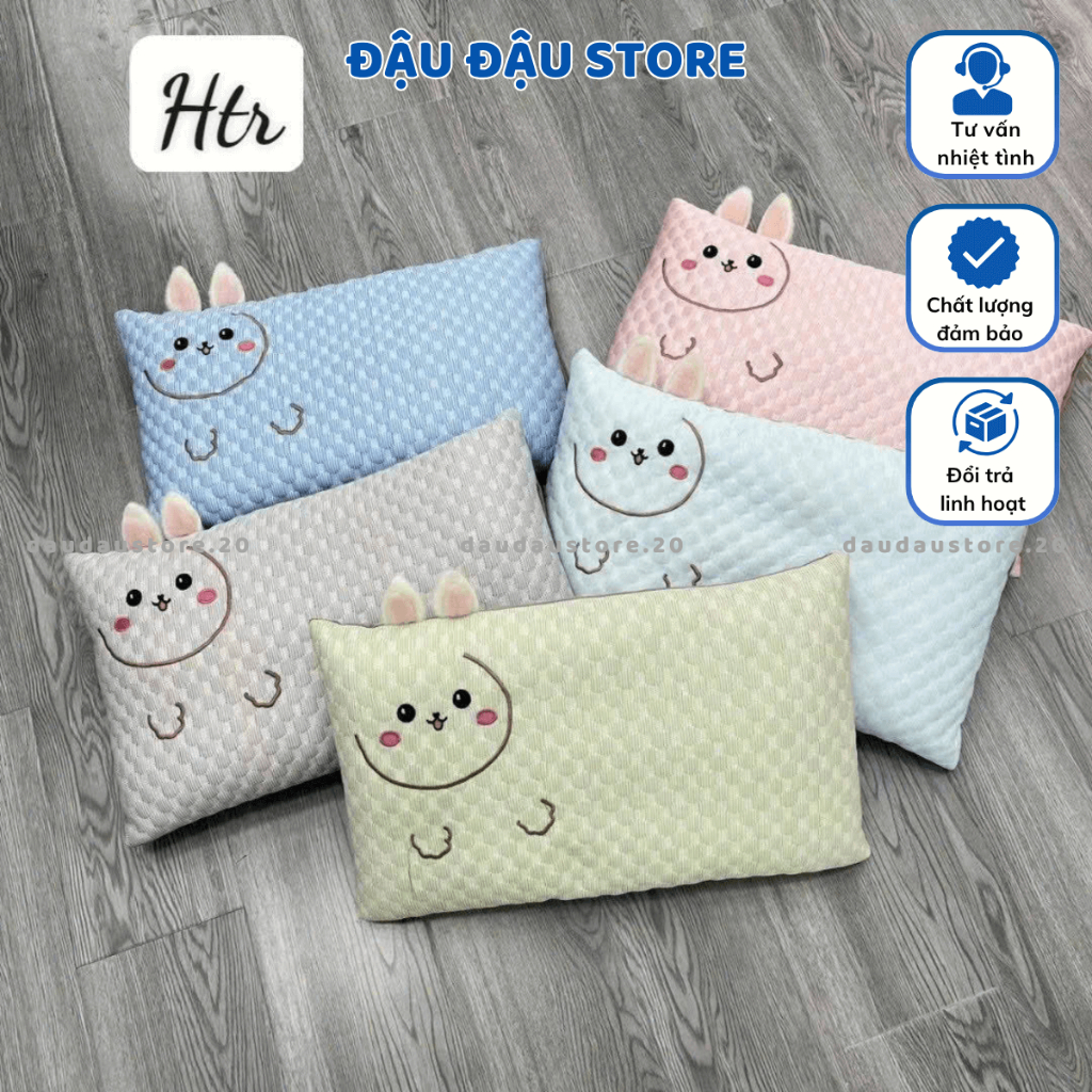 (Gối Trẻ Em) Gối Lụa Băng Lạnh Hình Thỏ Lõi Bông Oganic Thoáng Mát Cho Bé Đi Học 30x45Cm Đậu Đậu Store