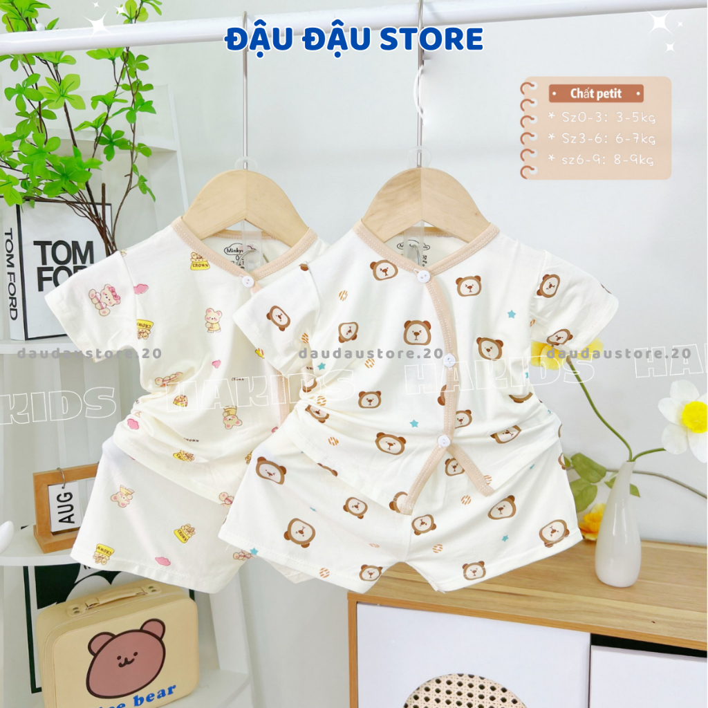 Set 2-3 Bộ Quần Áo Cộc Tay Sơ Sinh HH Thun Petit nền kem mềm mịn mát cho bé 0-9 tháng HH-CL06 Đậu Đậu Store