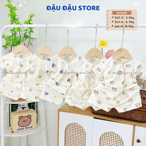 Set 2-3 Bộ Quần Áo Cộc Tay Sơ Sinh HH Thun Petit nền kem mềm mịn mát cho bé 0-9 tháng HH-CL06 Đậu Đậu Store