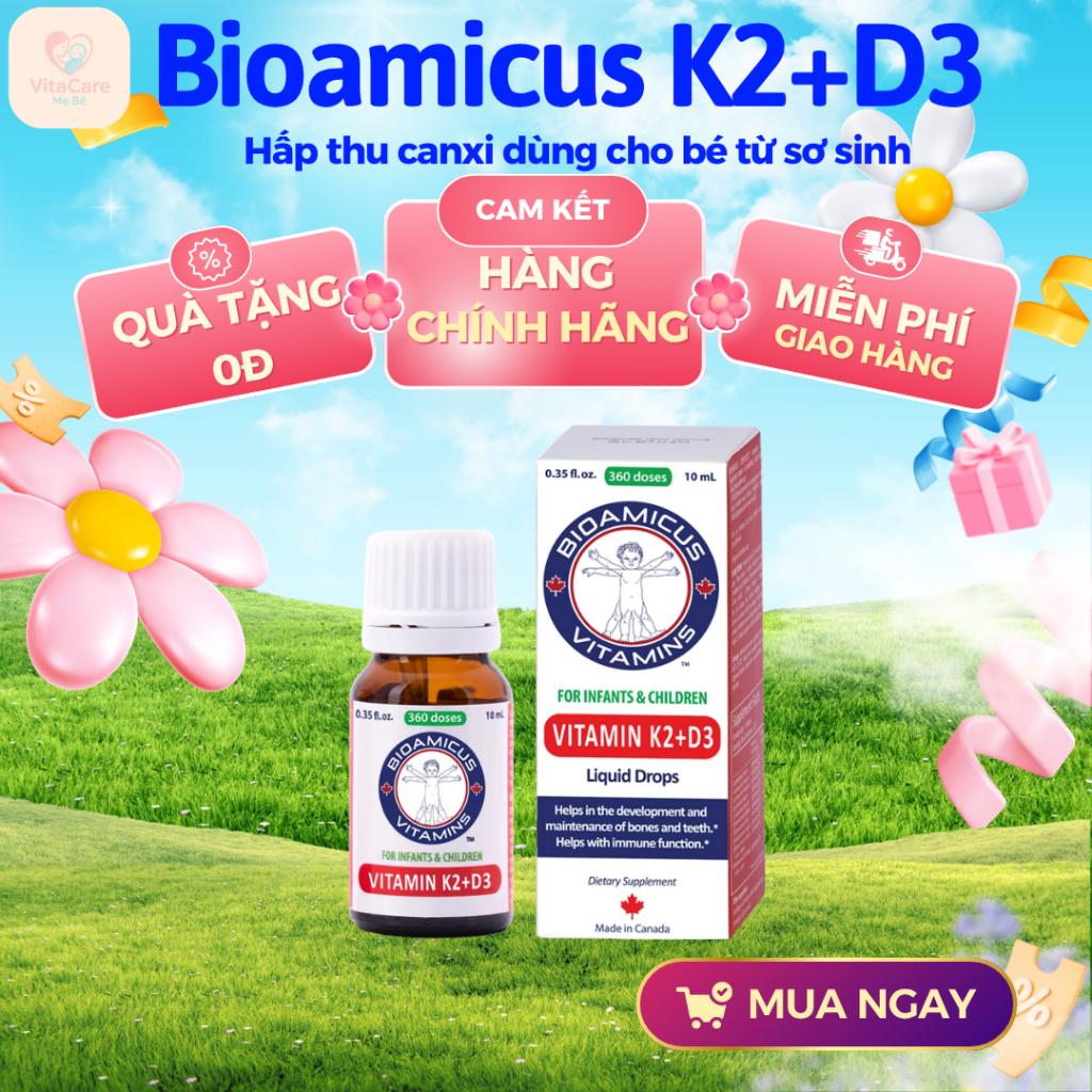 D3K2 Mk7 Bioamicus 10ml giúp hấp thu canxi dùng cho bé từ sơ sinh ...