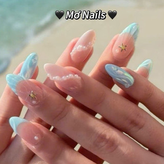 (Tặng hộp,keo) Nail Box Thiết Kế Móng Úp, Mong Giả Xanh Biển Vẽ Nổi Mùa Hè M01