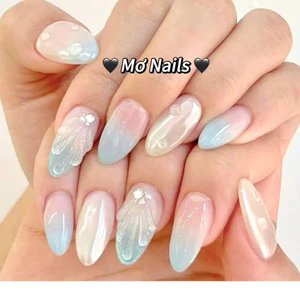 Nail Box Thiết Kế Móng Úp, Mong Giả Ombre Hồng Xanh Pastel Biển Vẽ Nổi Mùa Hè M02