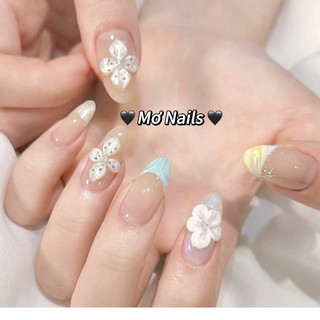 (Tặng hộp,keo) Nail Box Thiết Kế Móng Úp, Mong Giả Xanh Tim Pastel Hoa Nặn Nổi Mùa Hè M14