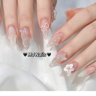 (Tặng hộp,keo) Nail Box Thiết Kế Móng Úp, Mong Giả Hồng Thạch Hoa Nặn Nổi Trong Suôt Mùa Hè M19