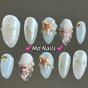 Nail Box Thiết Kế Móng Úp, Mong Giả Xanh Biển Vẽ Vỏ Sò Sao Biển Nổi Mùa Hè M28