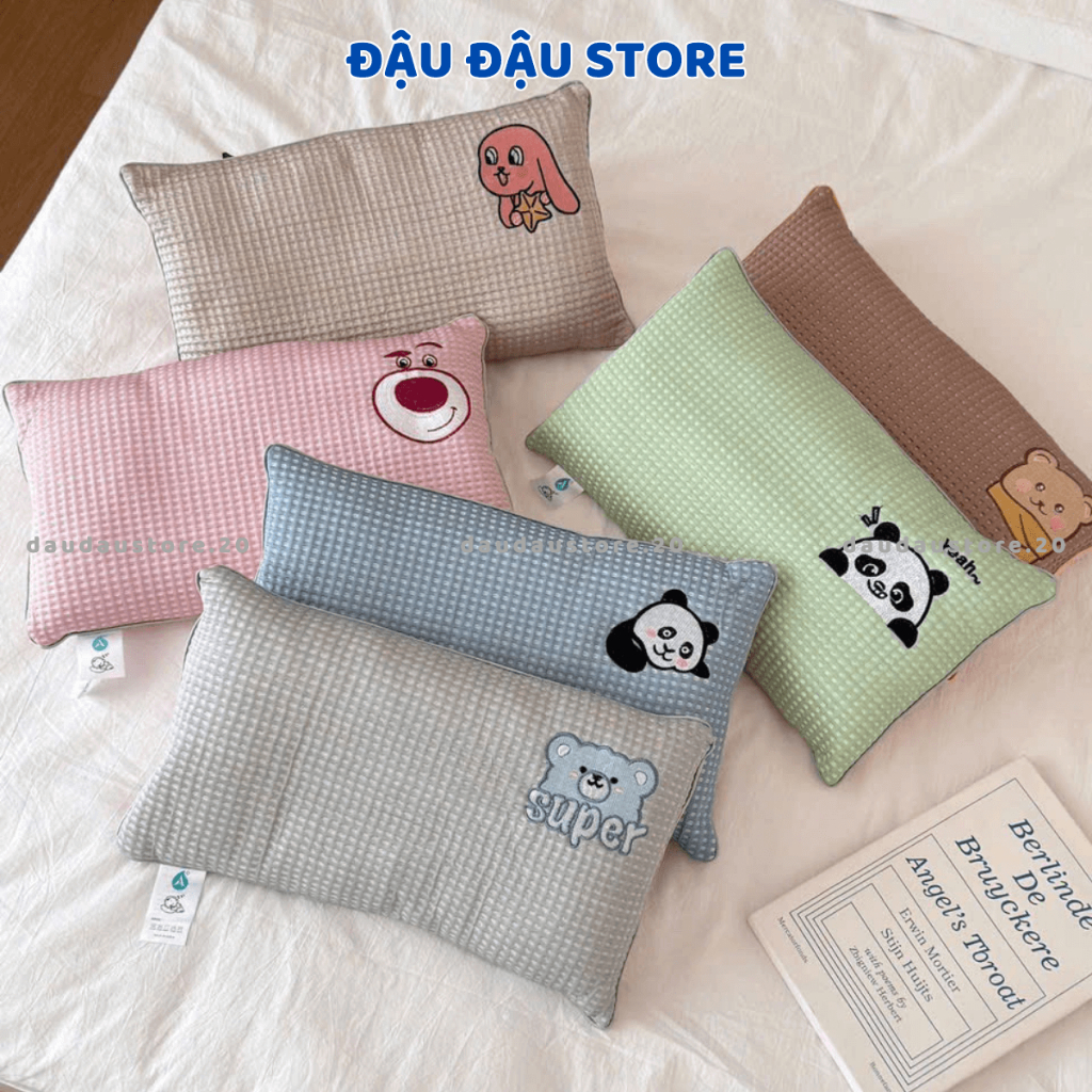 (Gối Mới) Gối Băng Lạnh Cho Trẻ Thêu Hoạ Tiết Lõi Bông Oganic Thoáng Mát Cho Bé Yêu Mang Đi Học 30x50Cm - Đậu Đậu Store