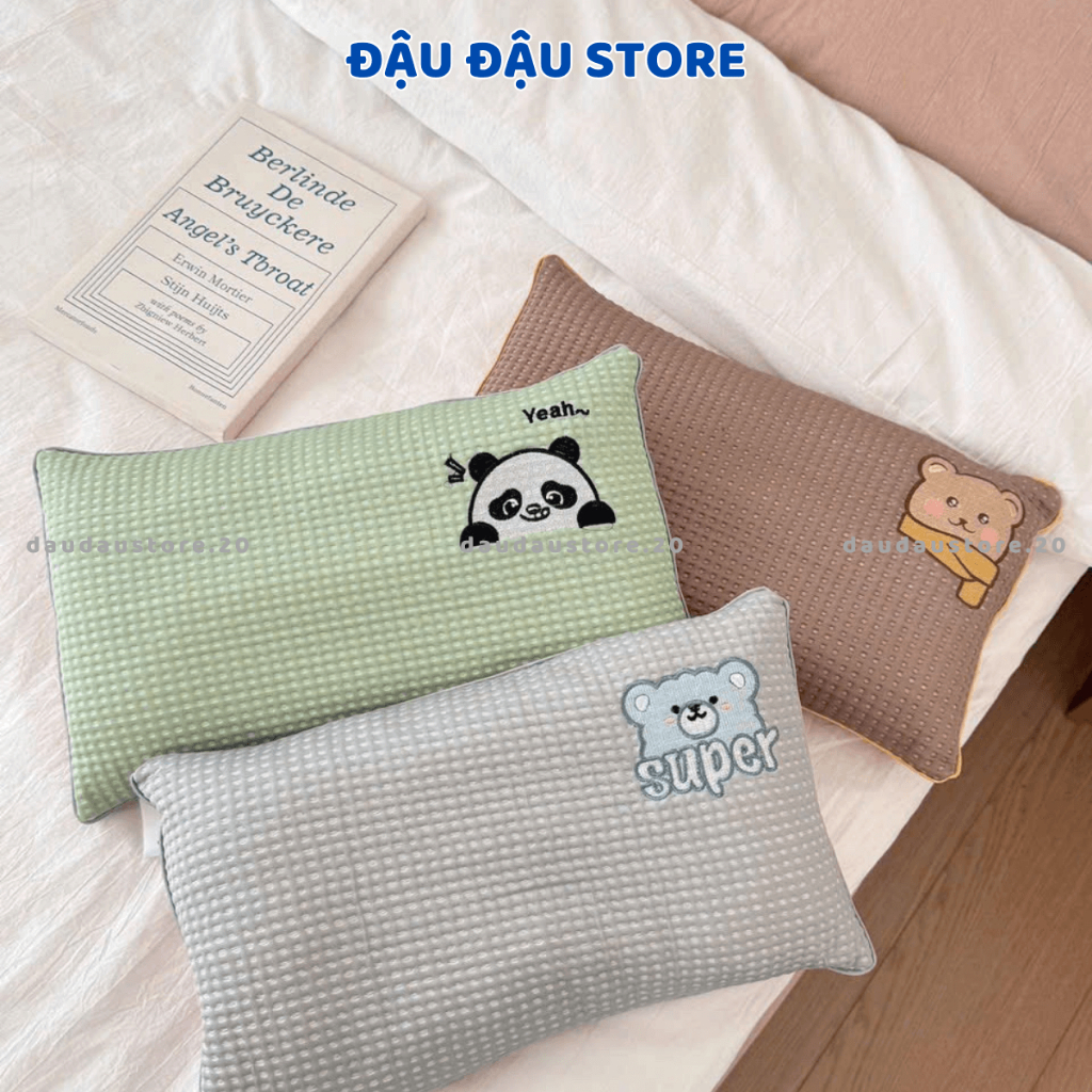 (Gối Mới) Gối Băng Lạnh Cho Trẻ Thêu Hoạ Tiết Lõi Bông Oganic Thoáng Mát Cho Bé Yêu Mang Đi Học 30x50Cm - Đậu Đậu Store