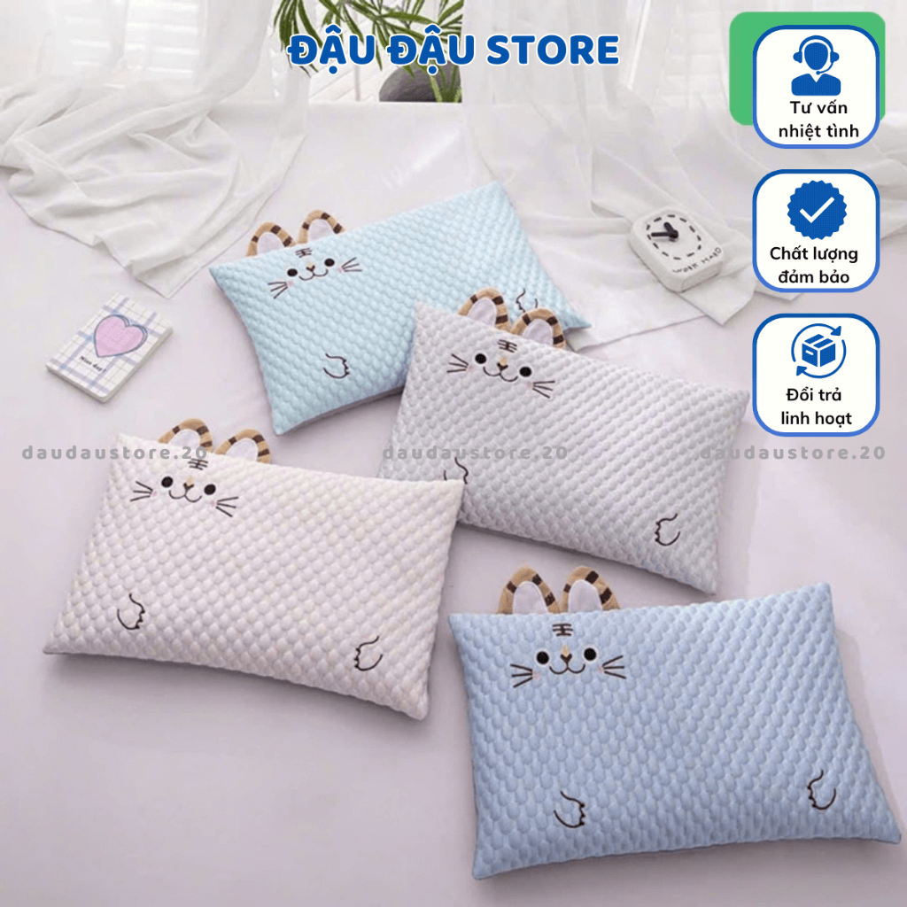 (Gối Trẻ Em) Gối Băng Lạnh Hình Mèo Lõi Bông Thoáng Mát Cho Bé Yêu Mang Đi Học 30x50Cm - Đậu Đậu Store