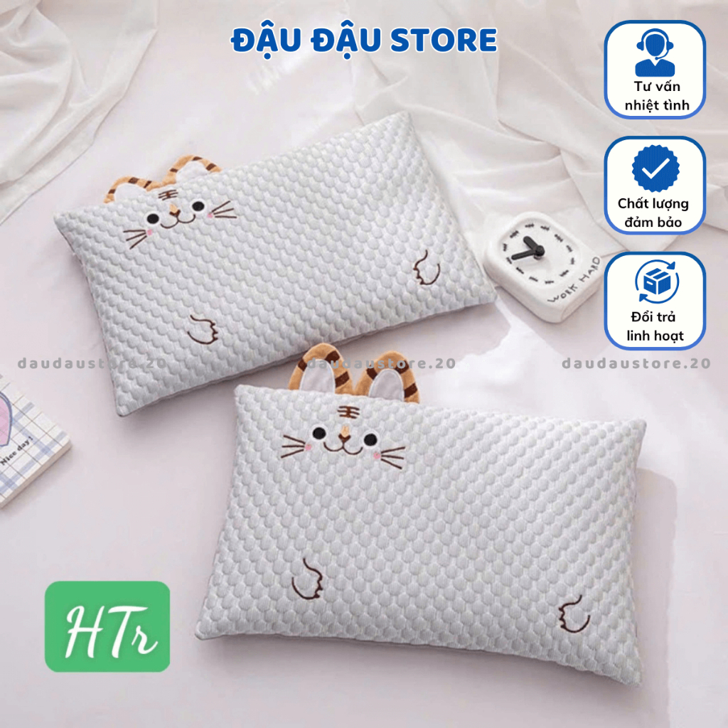 (Gối Trẻ Em) Gối Băng Lạnh Hình Mèo Lõi Bông Thoáng Mát Cho Bé Yêu Mang Đi Học 30x50Cm - Đậu Đậu Store