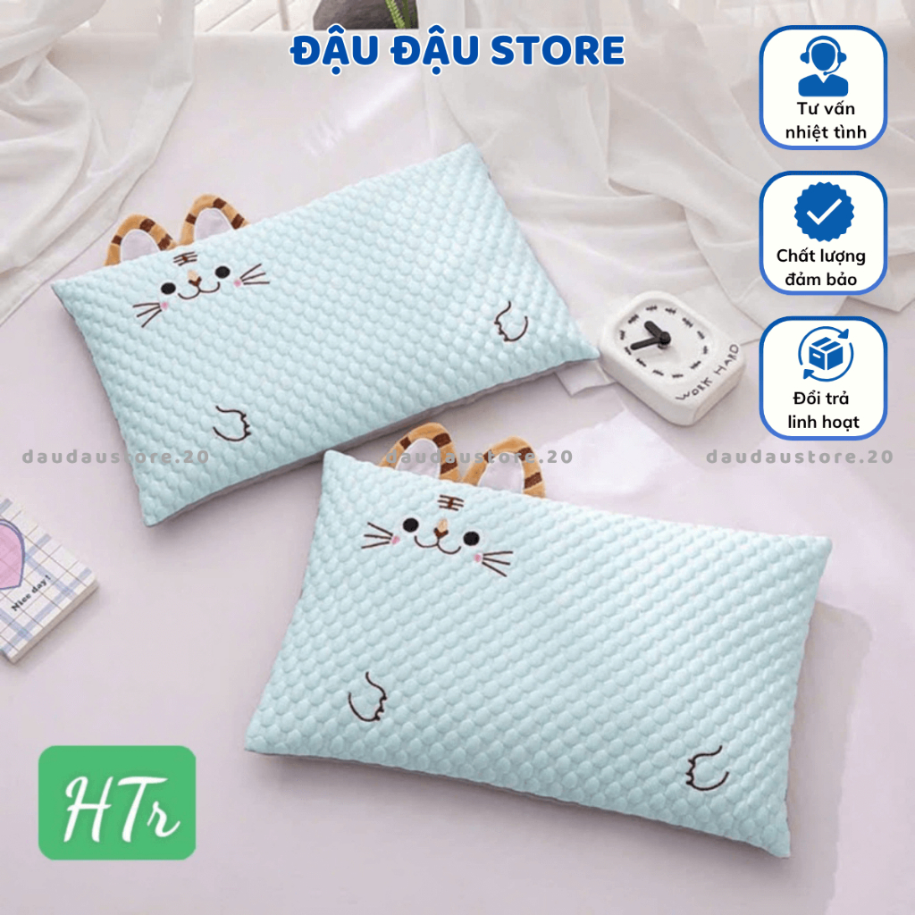 (Gối Trẻ Em) Gối Băng Lạnh Hình Mèo Lõi Bông Thoáng Mát Cho Bé Yêu Mang Đi Học 30x50Cm - Đậu Đậu Store