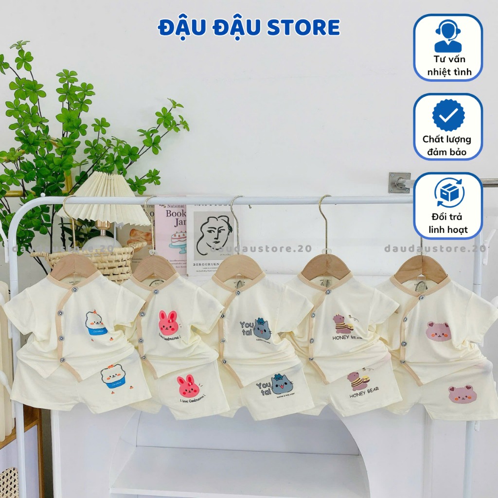 Combo 2-3 bộ cộc tay sơ sinh chất vải thun lạnh mềm mịn cho bé sơ sinh size 0-9 tháng CL07 Đậu Đậu Store