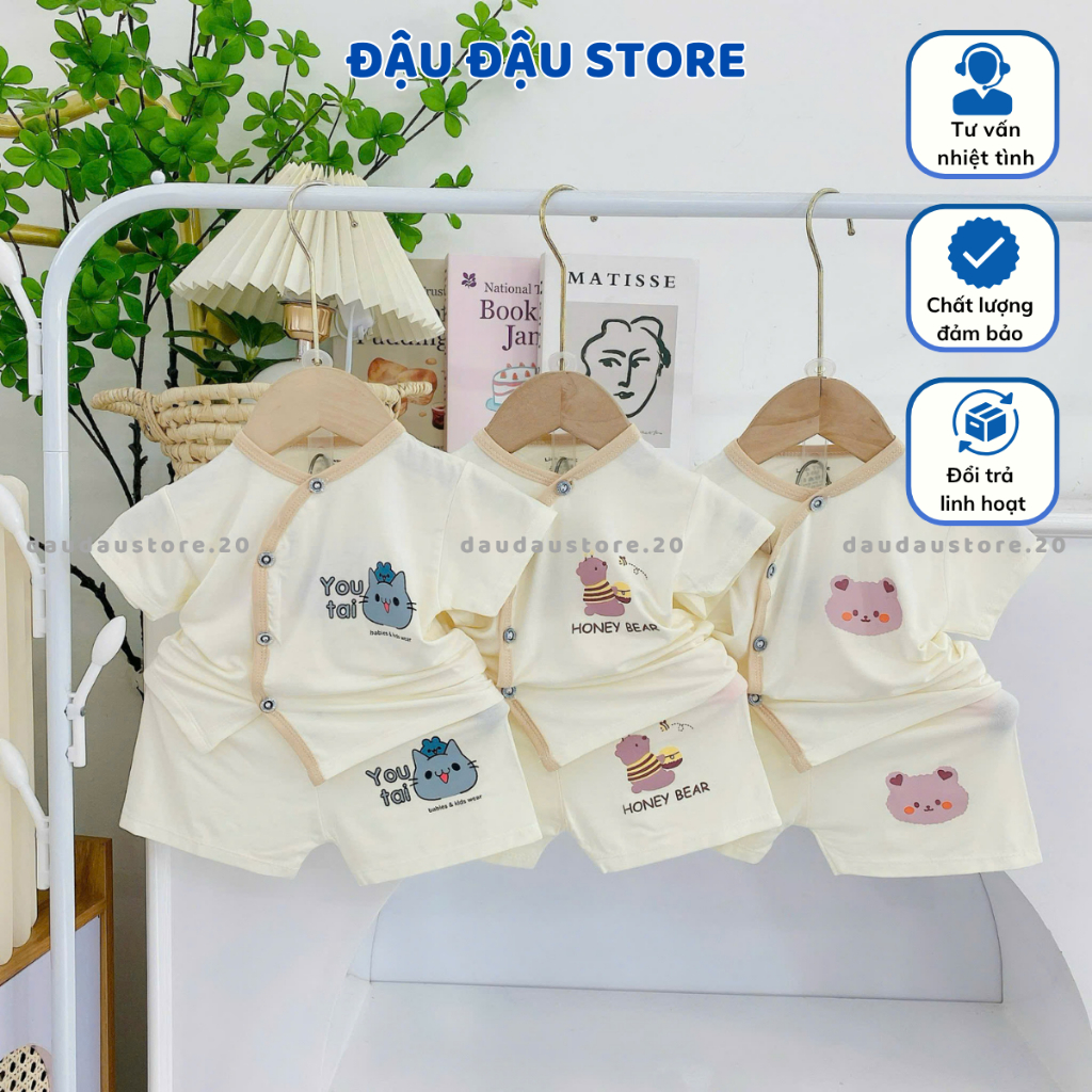 Combo 2-3 bộ cộc tay sơ sinh chất vải thun lạnh mềm mịn cho bé sơ sinh size 0-9 tháng CL07 Đậu Đậu Store