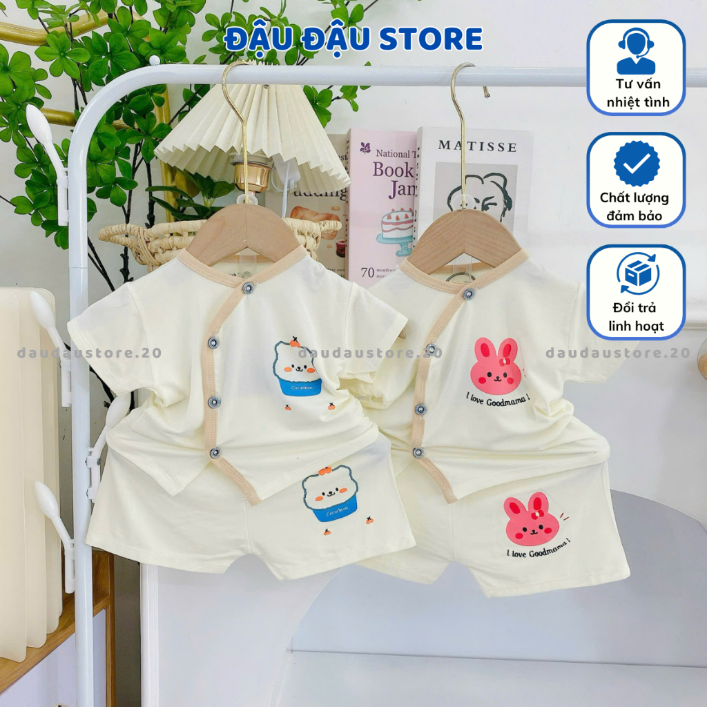Combo 2-3 bộ cộc tay sơ sinh chất vải thun lạnh mềm mịn cho bé sơ sinh size 0-9 tháng CL07 Đậu Đậu Store