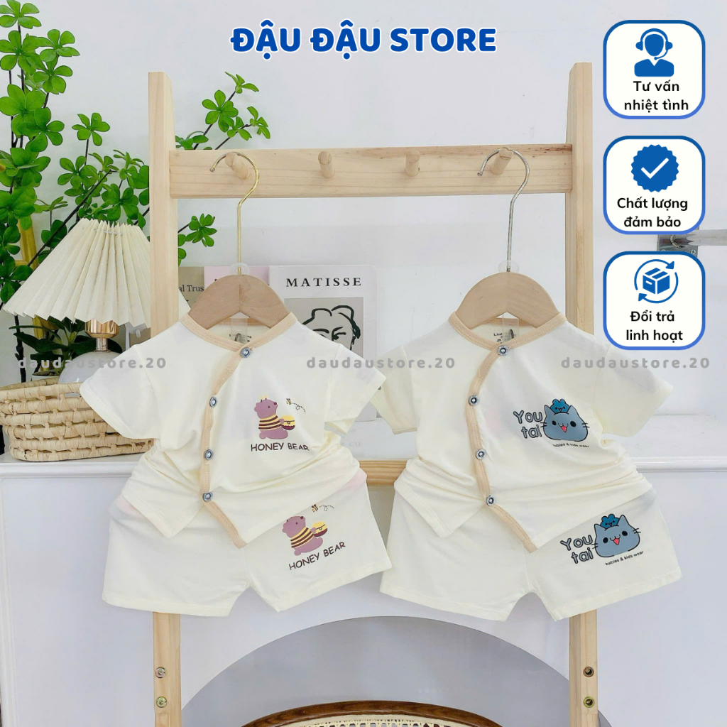 Combo 2-3 bộ cộc tay sơ sinh chất vải thun lạnh mềm mịn cho bé sơ sinh size 0-9 tháng CL07 Đậu Đậu Store