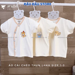 Set 3/5 Áo Cộc Tay Sơ Sinh VT Nền Kem Thun Lạnh In Ngực mềm mịn mát in hoạ tiết cho bé 3-9kg [AL09] Đậu Đậu Store