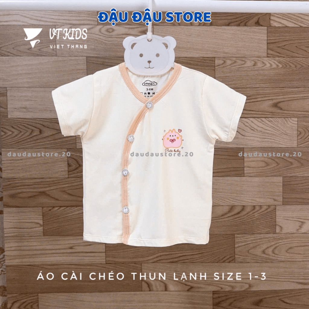 Set 3/5 Áo Cộc Tay Sơ Sinh VT Nền Kem Thun Lạnh In Ngực mềm mịn mát in hoạ tiết cho bé 3-9kg [AL09] Đậu Đậu Store