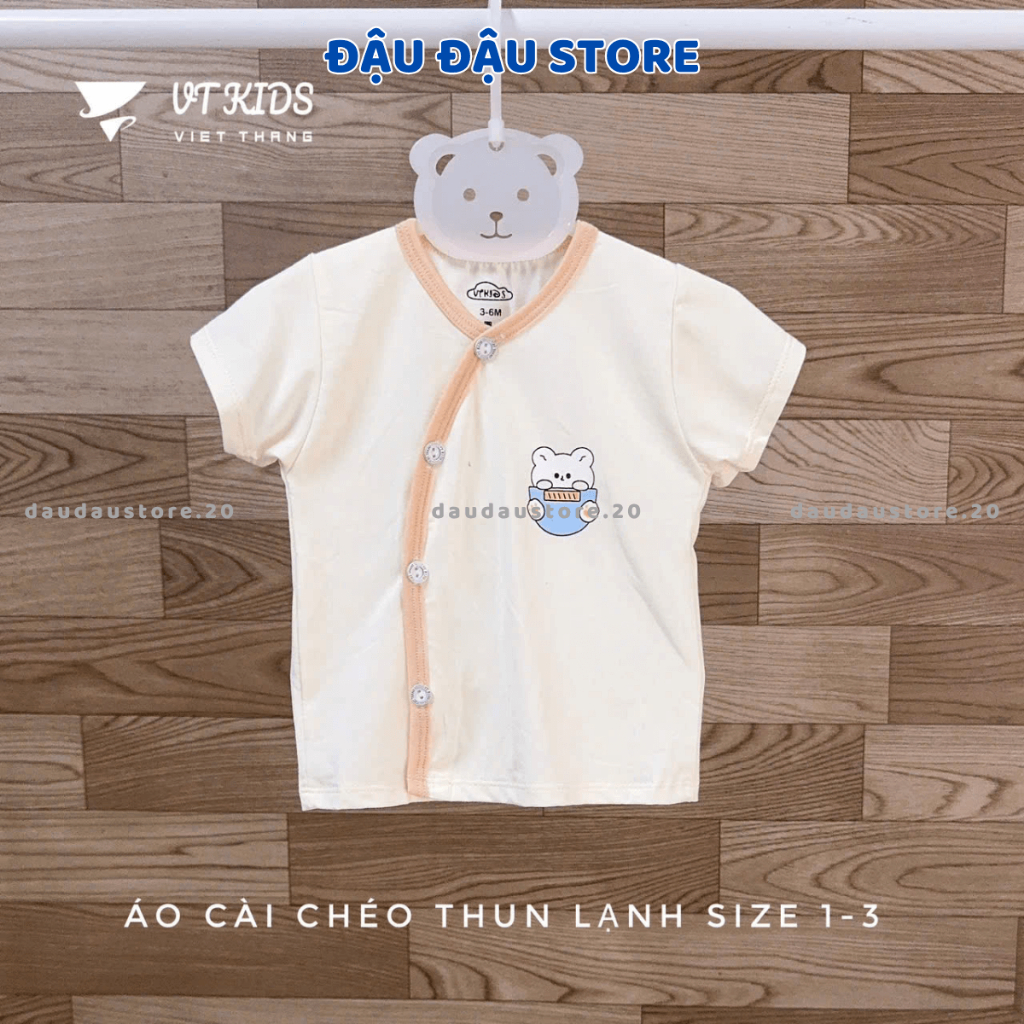 Set 3/5 Áo Cộc Tay Sơ Sinh VT Nền Kem Thun Lạnh In Ngực mềm mịn mát in hoạ tiết cho bé 3-9kg [AL09] Đậu Đậu Store