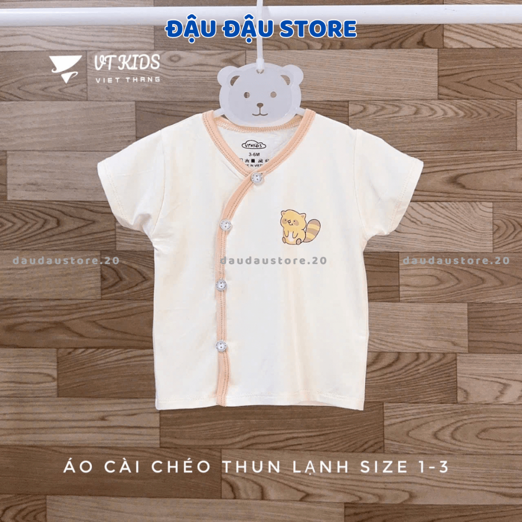 Set 3/5 Áo Cộc Tay Sơ Sinh VT Nền Kem Thun Lạnh In Ngực mềm mịn mát in hoạ tiết cho bé 3-9kg [AL09] Đậu Đậu Store