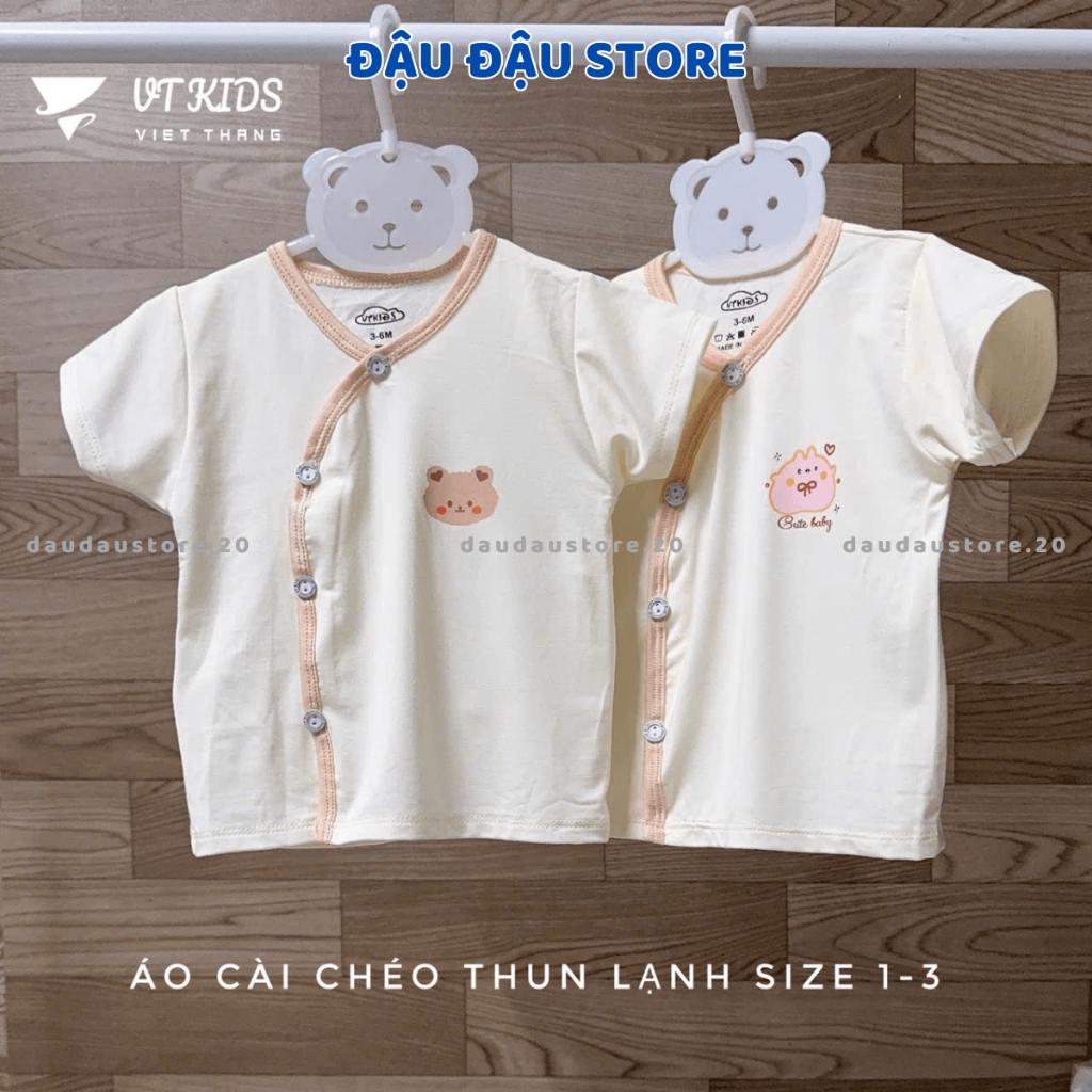 Set 3/5 Áo Cộc Tay Sơ Sinh VT Nền Kem Thun Lạnh In Ngực mềm mịn mát in hoạ tiết cho bé 3-9kg [AL09] Đậu Đậu Store